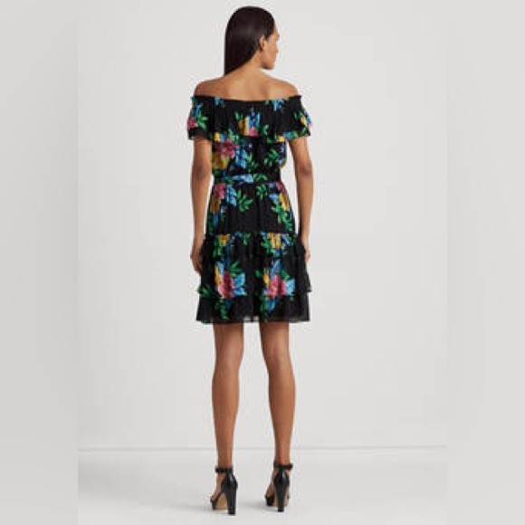 Ralph Lauren Women's Black Spring Floral Georgette Off-the-Shoulder Midi Dress14 - Picture 3 of 6